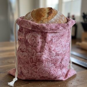 Rose Print Cotton Bread Bag, Reusable Sourdough Storage, Baker Gift Bag